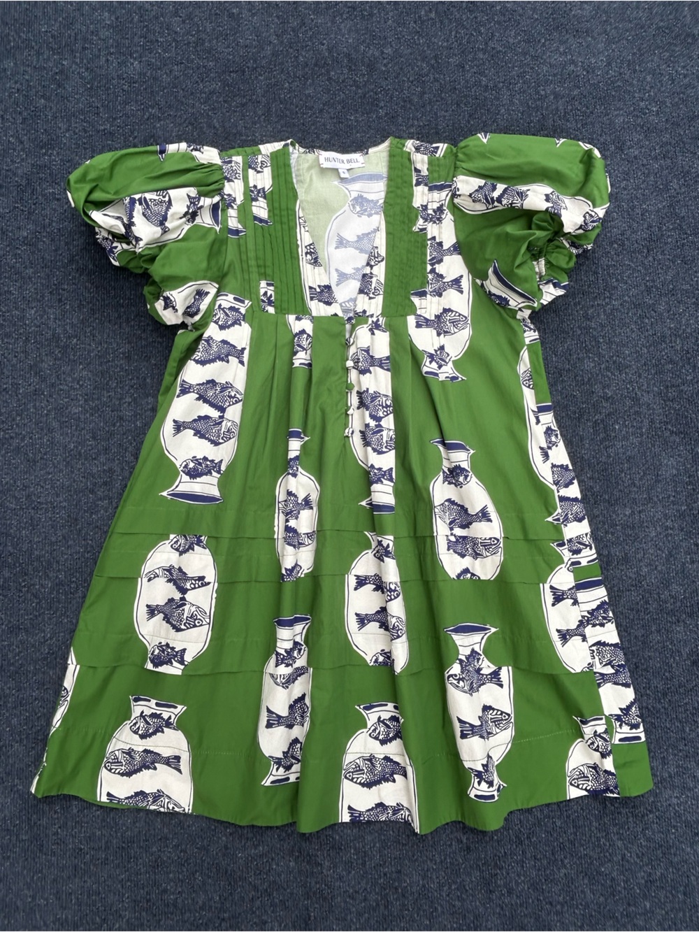 **SOLD** HUNTER BELL Wilkes Cotton Puff Sleeve Mini Dress in Herring Green Small - Picture 4 of 16